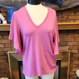 Karen Kane Pink Short Sleeve V-Neck Top Butterfly Sleeves Size XL